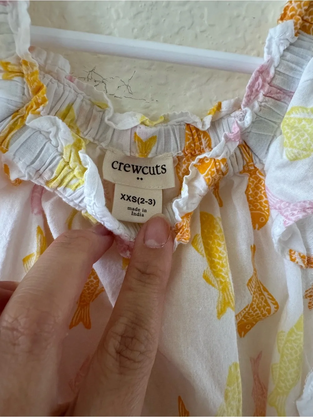Crewcuts White Girls' Fish Print Ruffle Dress in Yellow & Pink